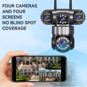 Caméra de Surveillance PTZ 4K Ultra HD 4 Objectifs, Vision 360°