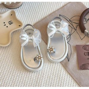 SANDALES FILLE ÉLEGANTES NOEUD ORGANZA & PERLES BLANCHES