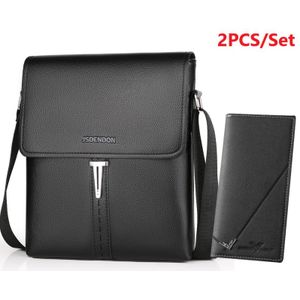 2PCS Sac bandoulière en cuir PU pour homme, mallette d'affaires, sac décontracté, portefeuille en cuir, portefeuille long pour affaires et décontracté