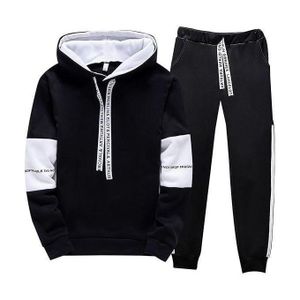 Ensemble de sport pour homme, survêtement de jogging décontracté, sweat à capuche et pantalon-noir