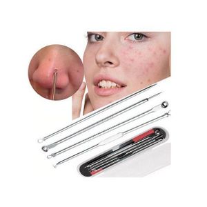 4pcs/boîte Kit d'aiguilles pour élimination de l'acné du visage en acier inoxydable Extractor Toolkit