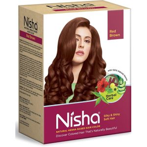 Nisha Coloration capillaire Nisha à base de henné, brun rougeâtre, 90 g, 1 sachet. Poudre de henné pour cheveux bruns, sans ammoniaque, sans PPD, non oxydante.