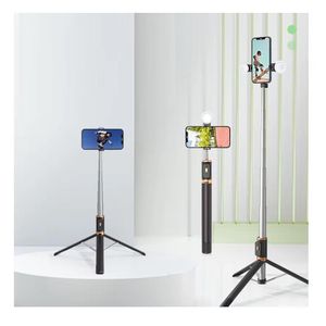 Trépied Perche à Selfie Bluetooth 3-en-1 – Support Téléphone Extensible avec Double Ring Light et Télécommande