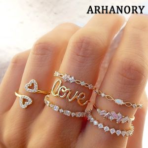 ARHANORY Ensemble de 7 bagues jonction en or avec lettres Love et strass pour femmes, bijoux à empiler