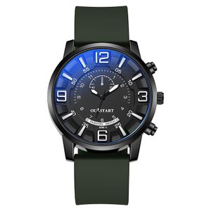 Montre à quartz homme à grand cadran, chronographe sport et affaires avec bracelet silicone - Vert