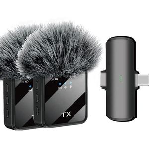 TWS Micro cravate sans fil F15 2 en 1 avec 2 Microphone pour iPhone SAMSUNG Lightning TYPE C  Clip Sans Fil pour Téléphone Portable Diffusion en Direct / Interview / Courte Vidéo (Version Charge Type-C) F15-2  micro-cravate