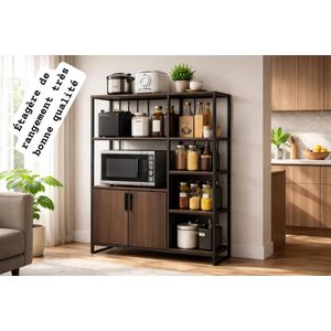 Vaisselier, Étagère de rangement 5 niveaux bois et fer, meuble à rangement 