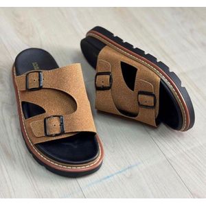 Chaussures premium homme élégantes à double boucle marron