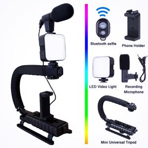 Stabilisateur Vidéo Ergonomique avec Micro de Direction et Éclairage LED - Kit Studio Mobile - Kit Complet pour TikTok, YouTube et Vlogging - Qualité Pro