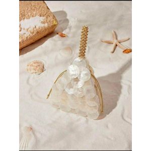 Sac Pochette Pyramide en Nacre & Anse Perlée Dorée – Sac à Main Chic de Soirée