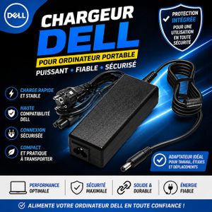 DELL Chargeur Ordinateur Portable  45W 19.5V 2.31A – Adaptateur Secteur Compatible Laptop – Charge Rapide & Sécurisée