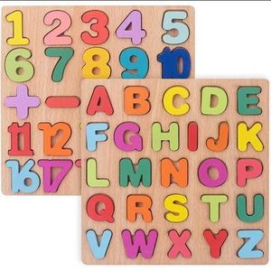 Lot de 2 Puzzles Educatifs Alphabet et Chiffre en Bois - Jeu d'Apprentissage