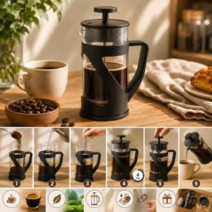 Cafetière à piston en acier inoxydable 480ML avec 4 filtres couleur noire 