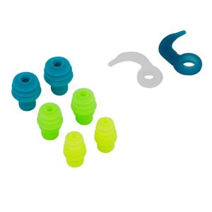 Bouchons d'oreilles de natation forme sapin silicone - bleu vert et jaune