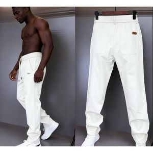 VEOUNDK Pantalon Long Homme Décontracté Jambe Droite Élastique à Cordon avec Poches - Blanc