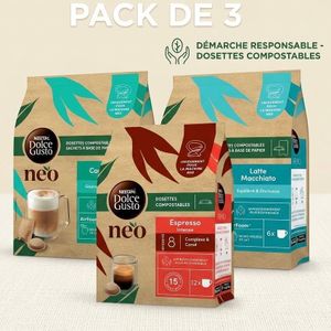 Nescafe Dolce Gusto Pack 3 Boîtes Nescafé NEO - Espresso Intense, Cappuccino & Latte Macchiato (Dosettes Compostables)
