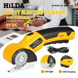 Ciseaux électriques sans fil, coupe-carton rechargeable 4V avec verrou de sécurité et lumière LED, adapté pour couper des cartons, tapis, plastiques, tissus, et cuir (Jaune)