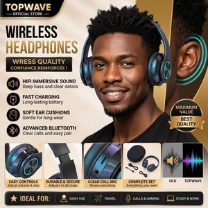 Casque Bluetooth, casque antibruit lumineux, écouteurs sans fil à basses puissantes