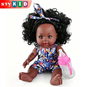 STY Poupée réaliste africaine Posable poupée en vinyle souple Simulation poupée jouet bébé