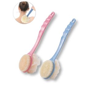 ShebSheb 2 pièces de brosses exfoliantes pour le corps, brosses pour le dos avec poils et éponge en mesh (rose et bleu)