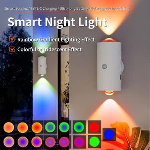 Veilleuse LED rechargeable avec détecteur de mouvement, applique murale, éclairage intérieur dimmable et à gradient de couleurs RVB, éclairage magnétique pour escaliers.