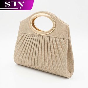 STY Lady sacs de soirée élégante pochette terylène Mini sacs à main sac à motif de rides