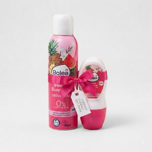 Balea - Coffret Cadeau Déodorant Sweet Sunshine Duo (Spray Body Spray 48h + Roll-On Bille 24h - Fruits Tropicaux - Sans Aluminium)