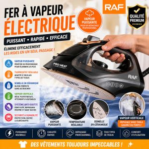 RAF Fer à Repasser Vapeur Grand Modèle – Semelle Céramique – Vapeur Verticale – Thermostat Réglable – Puissant & Efficace