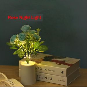 Lampe de nuit rose en pot/Fleur artificielle avec lumière LED/Fleur en pot mini décorative de bureau