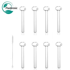 Flushrenic 8 Pailles en verre incassables et réutilisables - Pailles pour boissons avec brosses de nettoyage, de qualité alimentaire pour smoothies, cocktails et jus (Multicolore, 3.9 pouces)