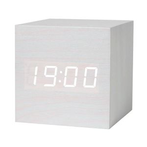 Réveil électronique numérique en bois LED avec voix et port USB Blanc