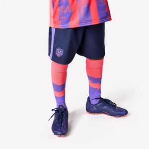 Kipsta Short de football enfant viralto kids bleu bande violette