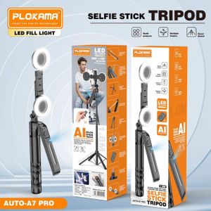 Perche Selfie Trépied PLOKAMA AUTO-A7 PRO avec Lumière LED – 1.8m, Rotation 360° & Télécommande
