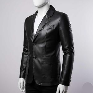 Veste Blazer en cuir d'agneau à 2 boutons, costume décontracté simple en cuir PU