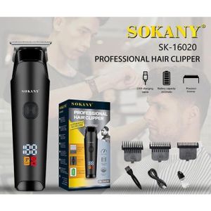 Sokany Tondeuse à Cheveux Professionnelle -16020 - Rechargeable USB - Autonomie 300 min - Écran LCD - Noir