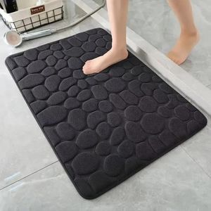 Tapis de salle de bain antidérapant, tapis de bain embossé galets, tapis de porte absorbant, tapis de porte en moquette - noir