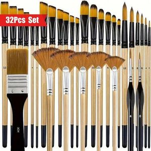 32pcs Ensemble De Pinceaux Pour Peinture à L'huile, Ensemble De Pinceaux Avec Poils En Nylon