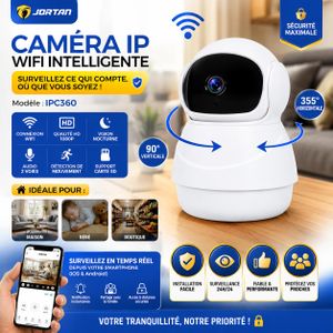 JORTAN Caméra IP WiFi IPC360 Intérieure – Vision Nocturne – Audio Bidirectionnel – Détection de Mouvement – Compatible Android & iOS