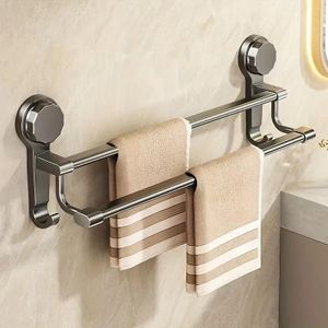 Porte-serviettes double à ventouse de 60 cm, antirouille, sans perçage et mural.