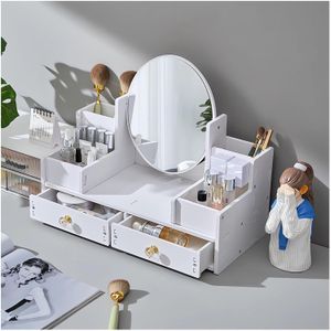 Organisateur de cosmétiques avec miroir et tiroir, organisateur de bijoux multifonctionnel