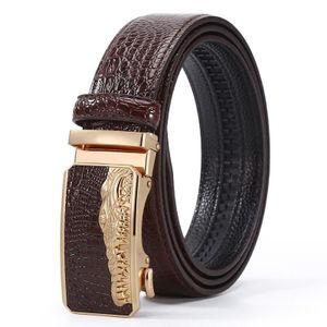 CALLIARA Ceinture à boucle automatique de luxe à motif crocodile, ceinture en cuir véritable pour hommes, haut de gamme pour usage professionnel et décontracté