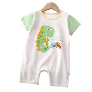 Combinaison de bébé pour ramper, grenouillère en pur coton pour nouveau-né, chemise fine à manches courtes pour garçon ---- crocodile blanc