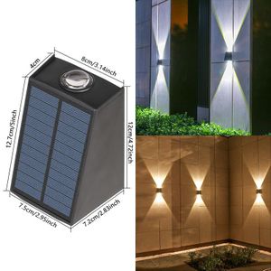 Applique murale solaire extérieure, lampe murale de jardin étanche - Lumière blanche + Lumière chaude
