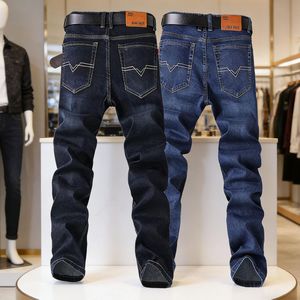 BoutiqQila Lot de 2 Pantalon Jean Homme Coupe Droite Stretch, Décontracté, Bleu + Noir