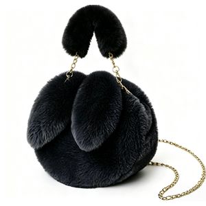 Sac à main en peluche mignon de lapin pour femme, doux et moelleux, sac à bandoulière tendance avec fermeture éclair et chaîne dorée