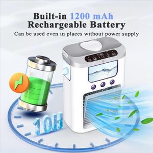 High Quality Ventilateur d'humidification à trois buses, Rechargeable par USB, réservoir d'eau de grande capacité de 600ml, refroidissement rapide, souffleur d'air froid,mini clim, ventilateur a eau glacé - Blanc noir