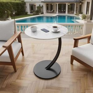 Table d'appoint Ronde en bois et metal - Noir et Blanc