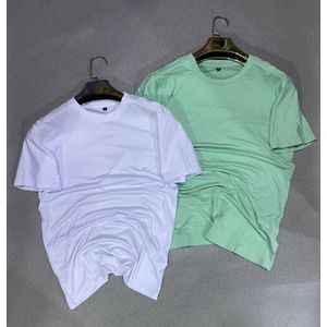 Lot de 2 T-Shirts Classiques Col Rond pour Homme - Blanc & Vert Menthe - 100% Coton 