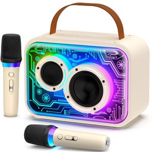 Flushrenic Machine à karaoké avec 2 micros sans fil, Système de microphone karaoké sans fil élégant avec lumières pour adultes et enfants, Haut-parleur karaoké portable pour fête à la maison, extérieur, cadeaux idéaux pour subwoofers de scène