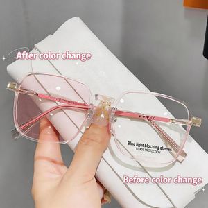 Lunettes de Lecture Anti-Lumière Bleue Photochromiques sans Correction pour Femmes - Rose